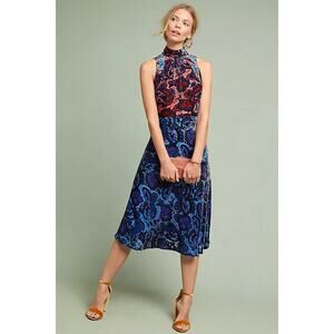 Moulinette Soeurs Anthropologie Rumie Velvet Dress Paisley Size 14 High Neck